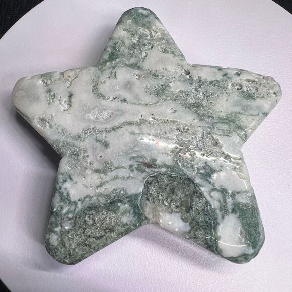 Moss Agate Crystal‎ Star Carving - Picture 6 of 9